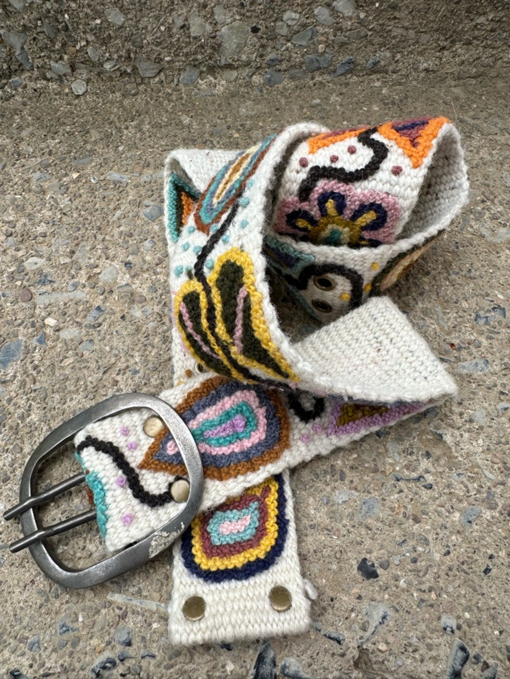 Pistil Wool Embroidered Belt Boho Floral Handmade Peru Western Hippie M - Picture 9 of 11
